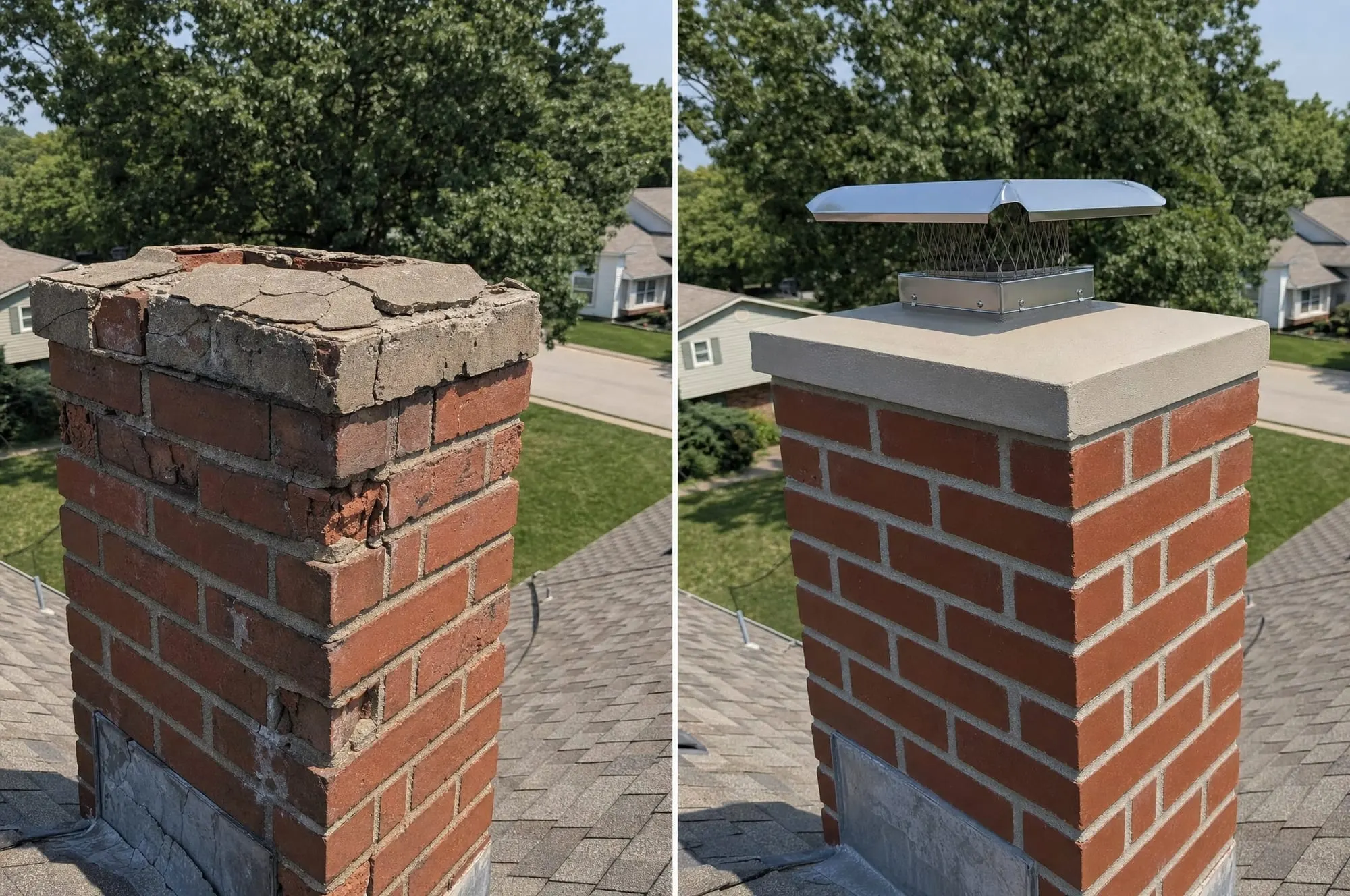 Chimney crown and cap: before and after