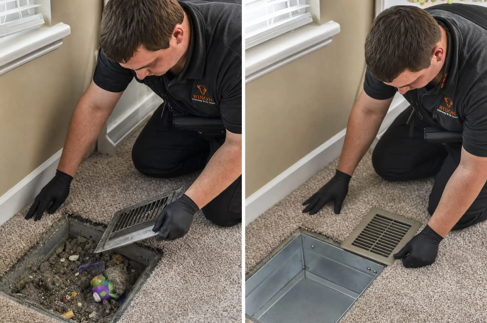 Floor register and duct boot: before and after