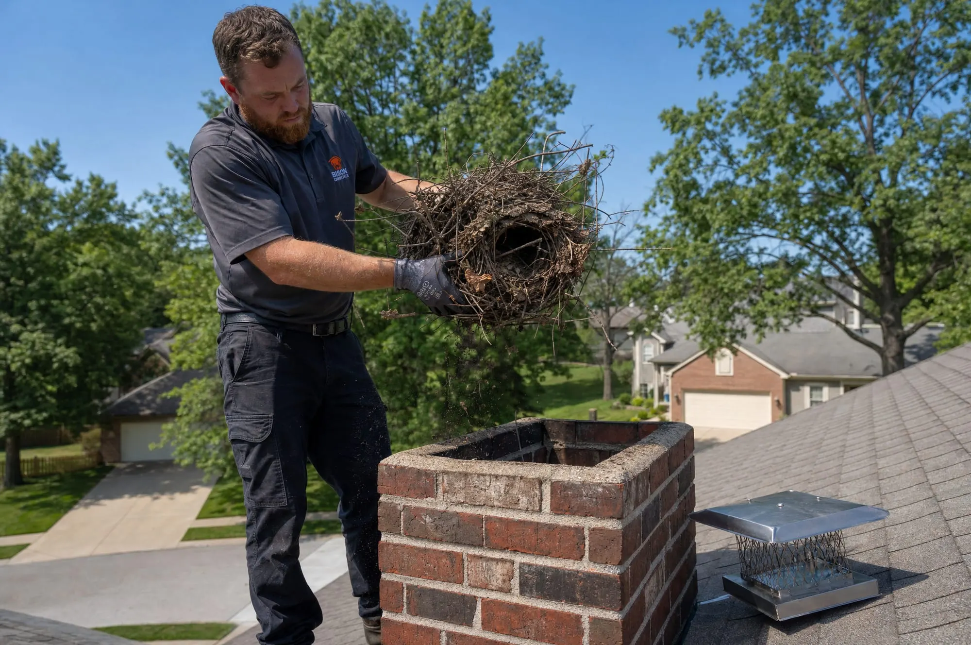 Bird nest removed from an uncapped chimney