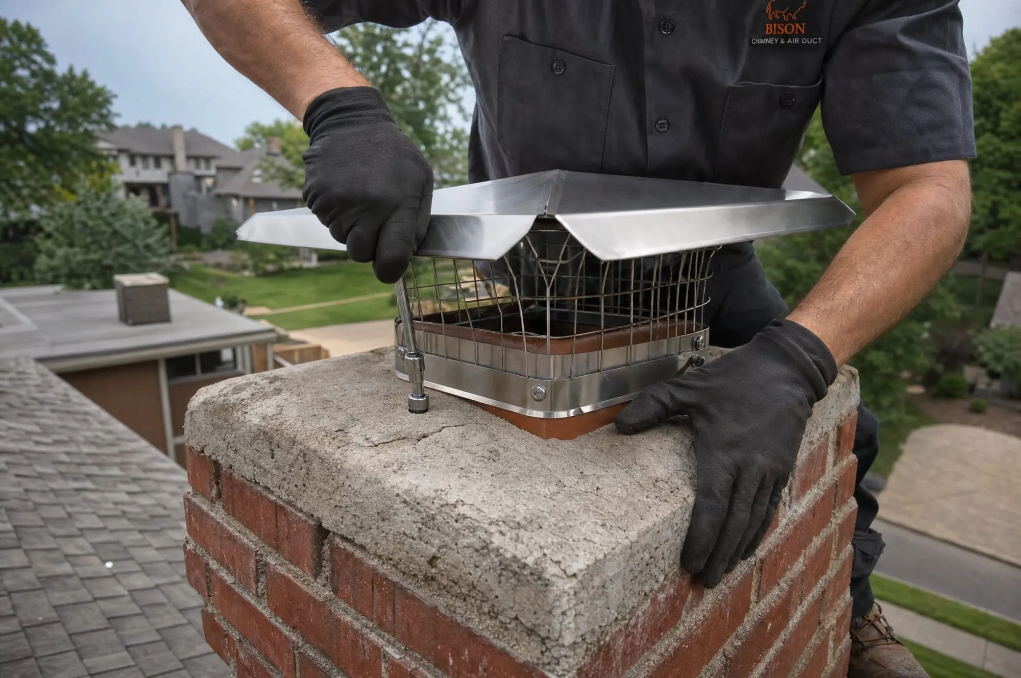 Stainless steel chimney cap installation